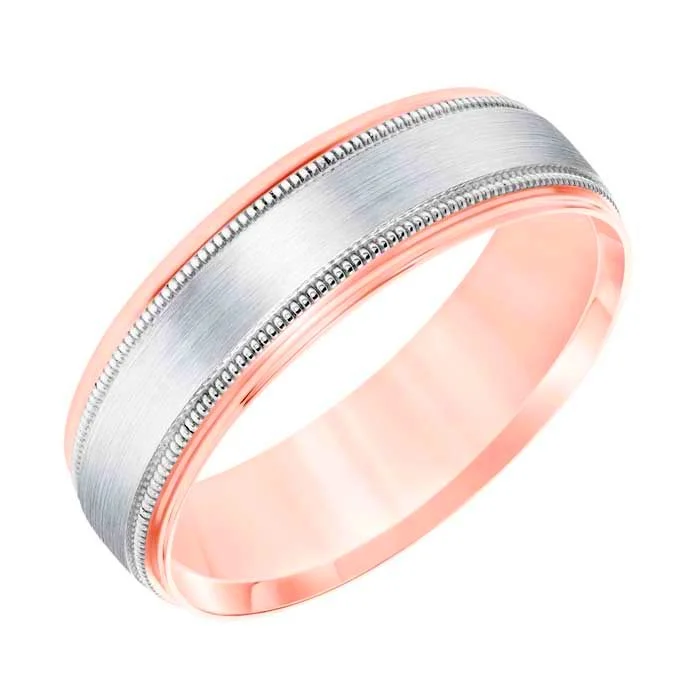 women's engagement rings oval diamond -Goldman Men's 6.5MM Wedding Band in 14K White and Rose Gold