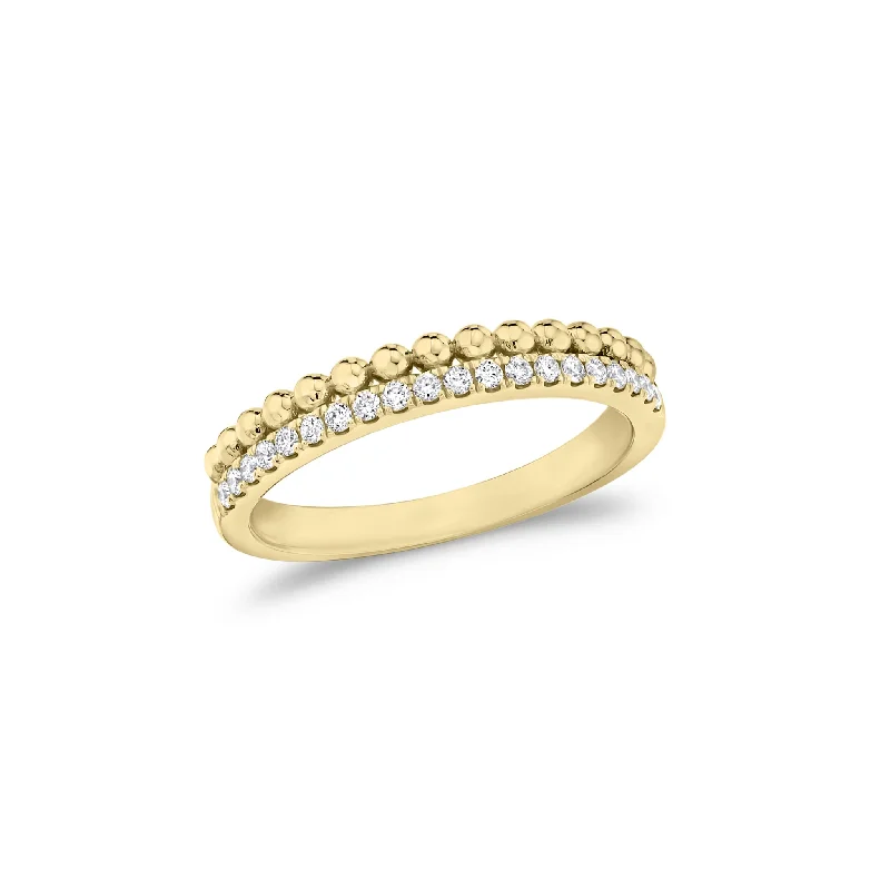 women's ring nature inspired -Diamond & Beaded Gold Stackable Ring