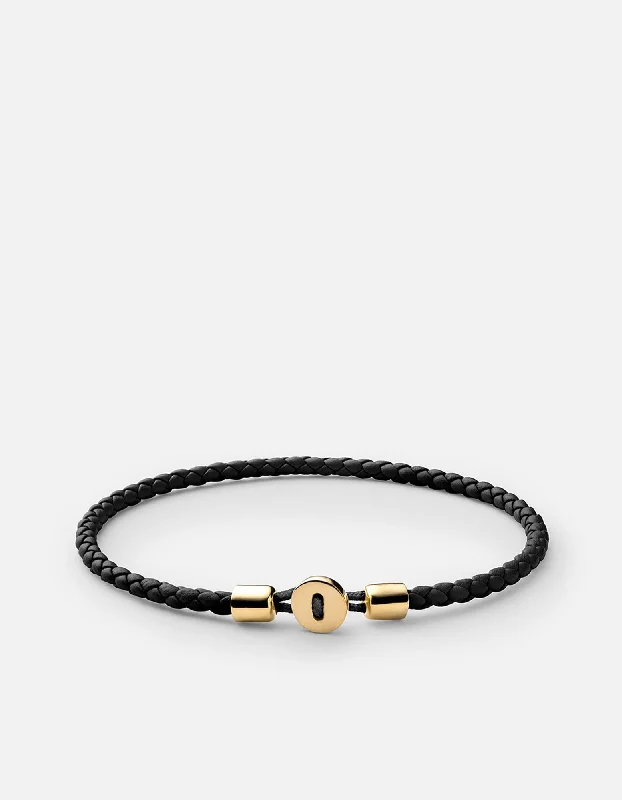 women's bracelets luxury brand -Nexus Leather Bracelet, Gold Vermeil