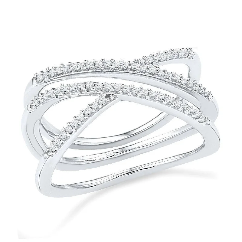 women's ring silver -Triple Band Diamond Fashion Ring, White Gold or Silver