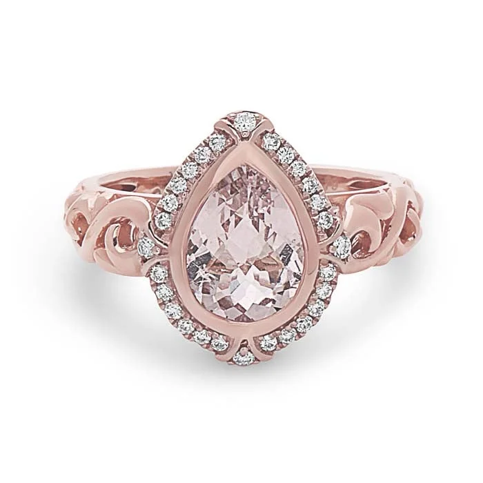 women's engagement rings moon and stars -Charles Krypell Pastel Collection Morganite and Diamond Ring in 18K Rose Gold