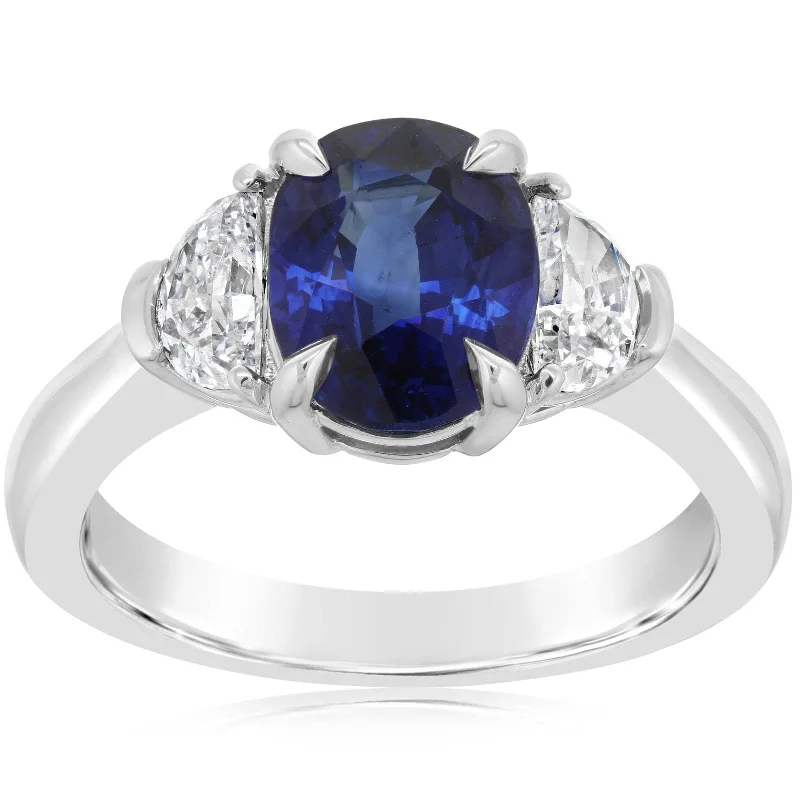 women's engagement rings marquise cut -Blue Sapphire & Half Moon Diamond Ring