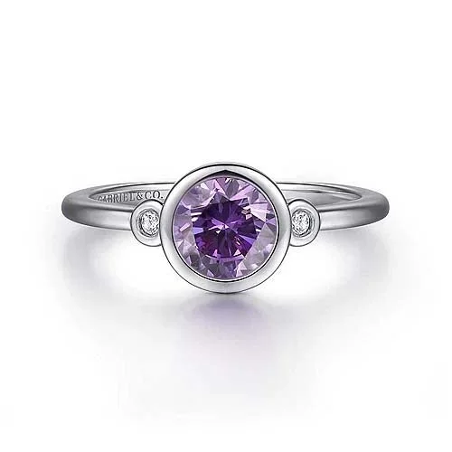 women's engagement rings handcrafted silver -Gabriel & Co. Amethyst and Diamond Ring in Sterling Silver