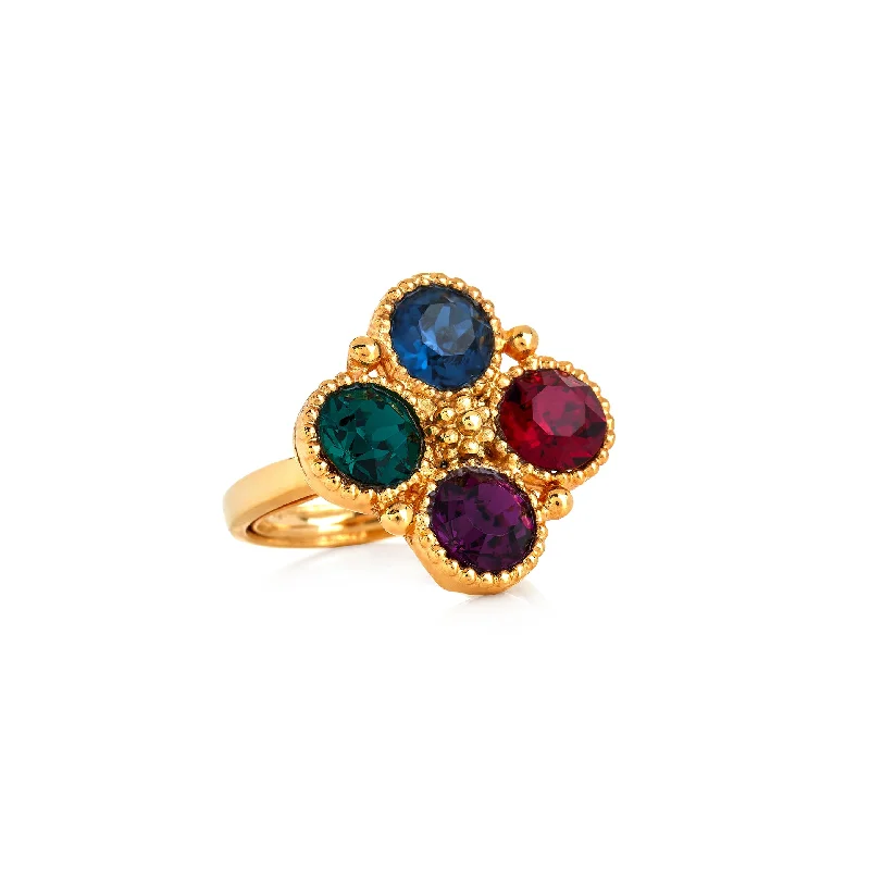 women's ring with ruby -Multi-Dark Stone Gold Ring