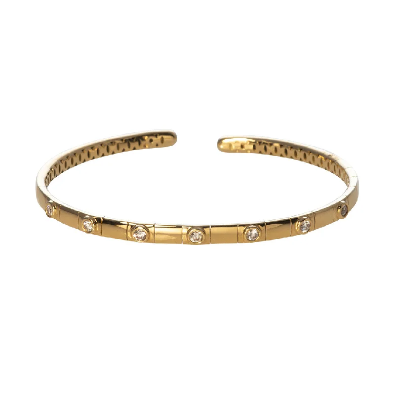 women's bracelets geometric patterns -Diamond 18K Yellow Gold Flexible Cuff Bangle