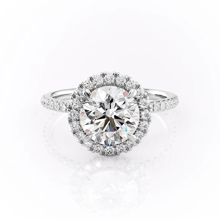 women's engagement rings special edition -Round Cut Moissanite Engagement Ring, Classic Halo