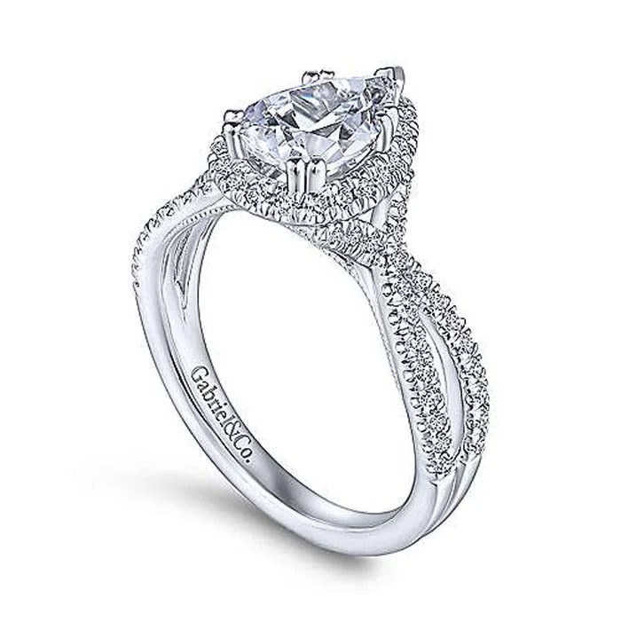 women's engagement rings vintage style -Gabriel & Co. "Chatham" Pear Halo Engagement Ring in 14K White Gold