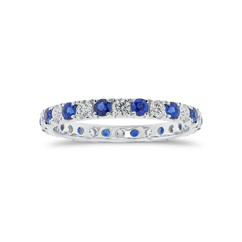 women's ring geometric shapes -Skinny Sapphire & Diamond Eternity Ring