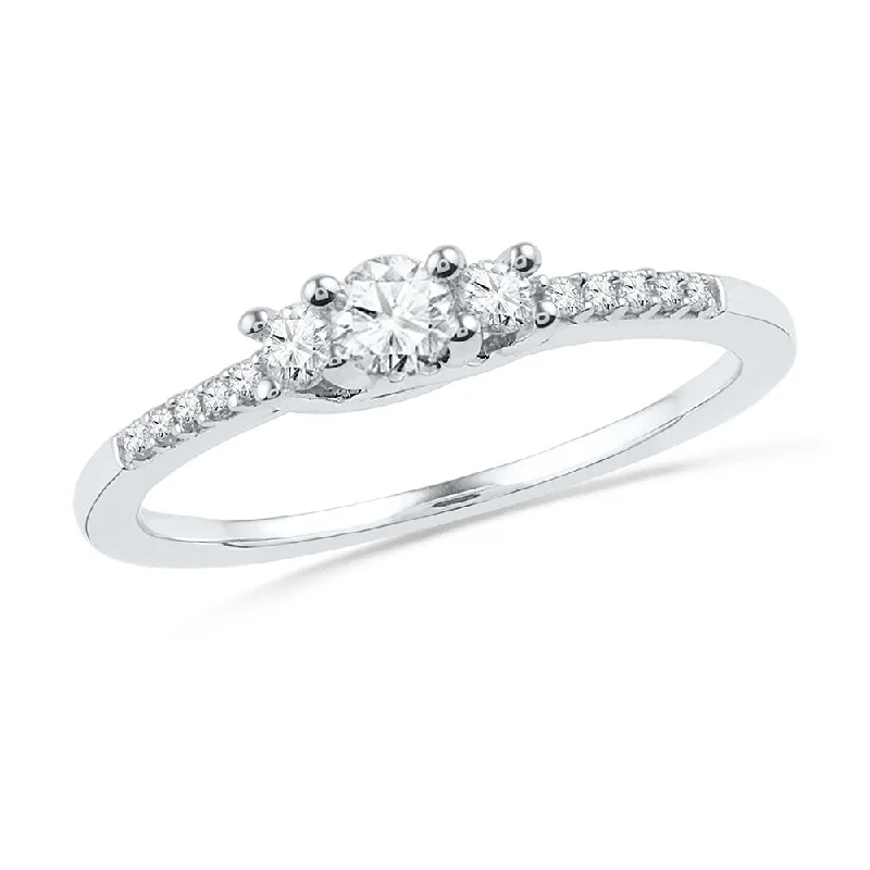 women's ring with heart shape -Three Stone Diamond Promise Ring