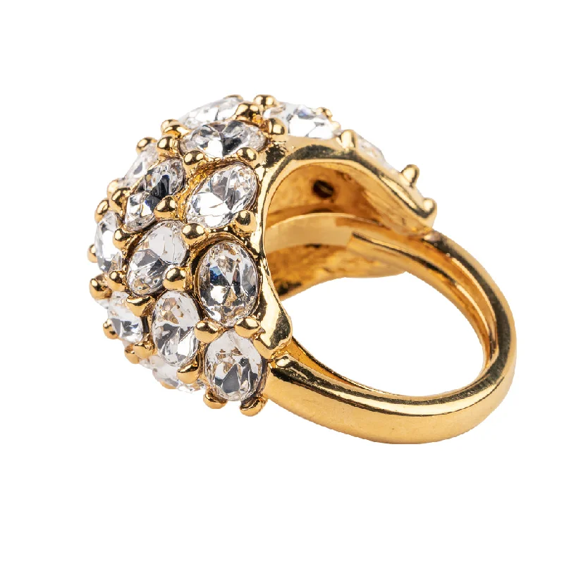 women's ring charm rings -Gold and Crystal Cluster Dome Adjustable Ring