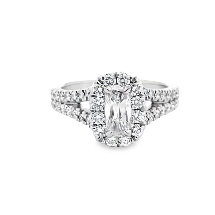 women's engagement rings diamond -Henri Daussi Cushion Engagement Ring with Pavé Halo in 18K White Gold