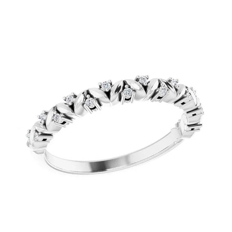 women's ring emerald cut -Gold and Diamond Leaf Stackable Ring