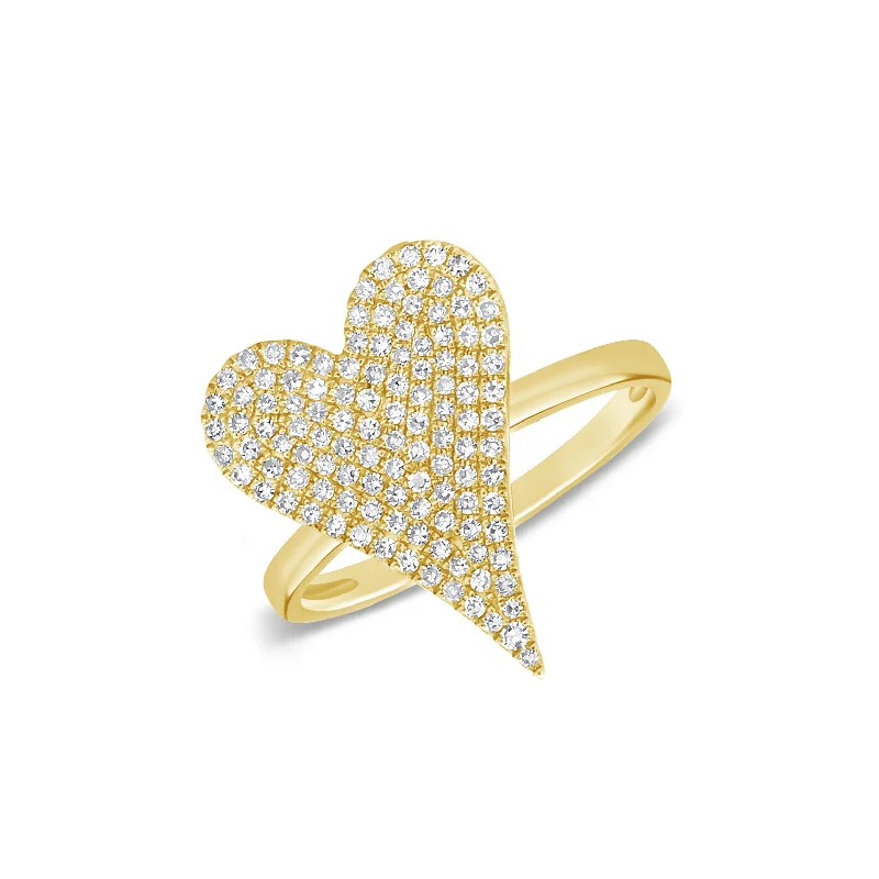 women's ring silver and gold mix -Pave Diamond Pointed Heart Ring