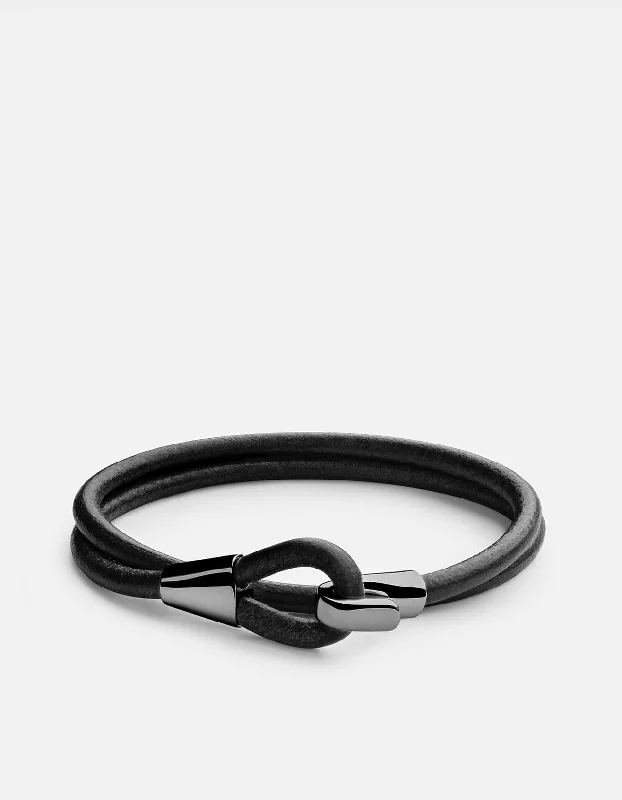 women's bracelets gemstone accents -Mason Leather Wrap, Black Rhodium