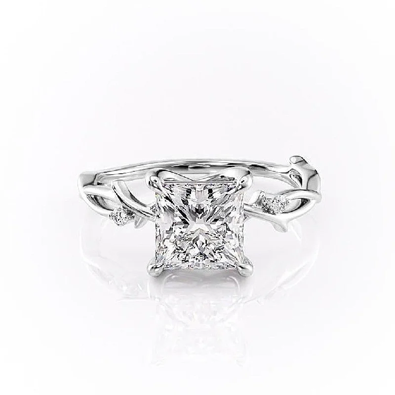 women's engagement rings classic solitaire -Princess Cut Moissanite Engagement Ring, Twig Design