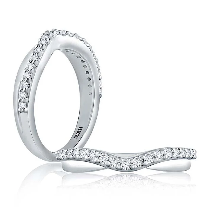 women's engagement rings minimalist style -A. Jaffe Curved Diamond and Polished Wedding Band in 14K White Gold