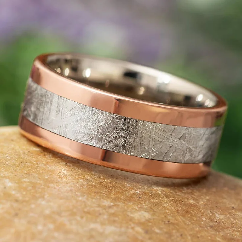 women's ring hammered texture -Mixed Metal Meteorite Ring with Gold and Titanium