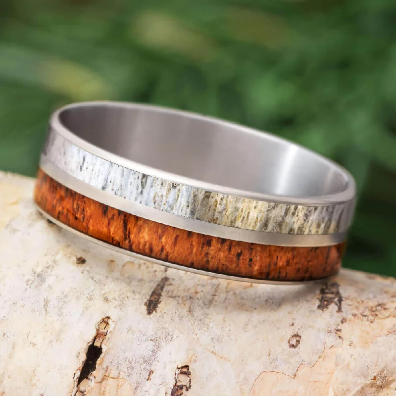 women's ring asymmetrical design -Titanium & Wood Ring With Masculine Matte Finish