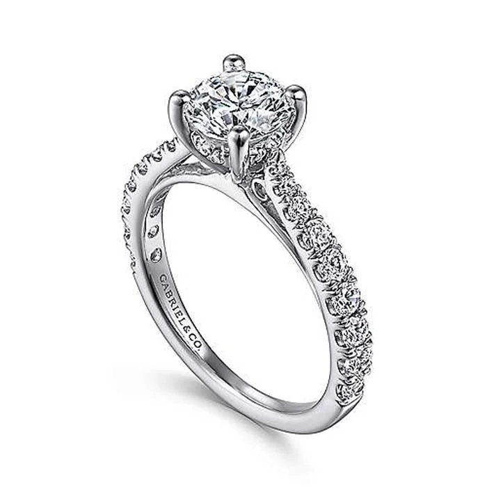 women's engagement rings floral engraving -Gabriel & Co. "Avery" Round Diamond Engagement Ring Semi-Mounting in 14K White Gold