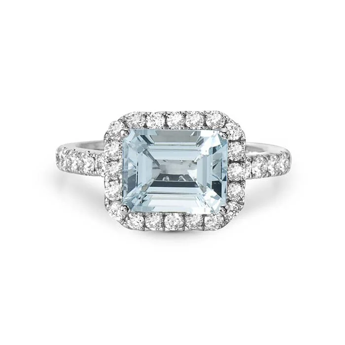 women's engagement rings with mixed metals -Charles Krypell Precious Pastel Aquamarine and Diamond Ring in 18K White Gold