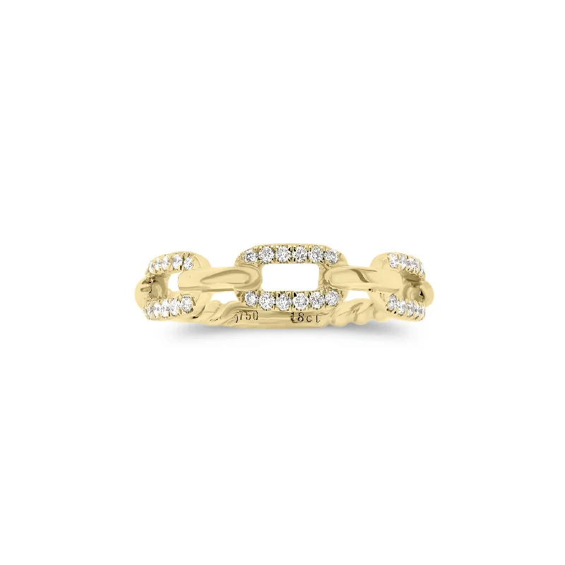 women's ring twisted band -Diamond Rectangular Link Stackable Ring