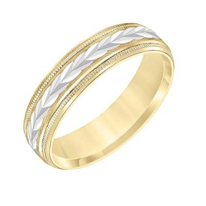 women's engagement rings emerald cut -Goldman 6MM Carved Low Dome Wedding Band in 14K Yellow Gold with Rhodium