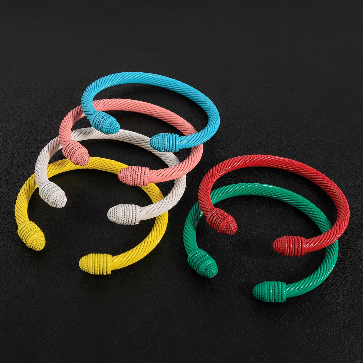 women's bracelets oval shape -Simple Style Solid Color Stainless Steel Colorful Stoving Varnish Cable Cuff Bracelets