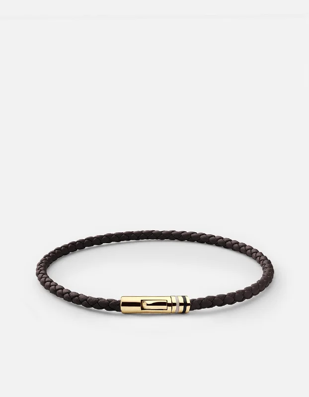 women's bracelets princess cut stones -Juno Leather Bracelet, Gold Vermeil