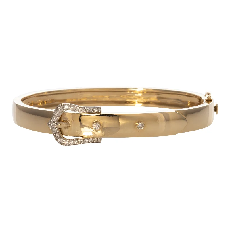 women's bracelets affordable fashion -Diamond 14K Yellow Gold Buckle Bangle