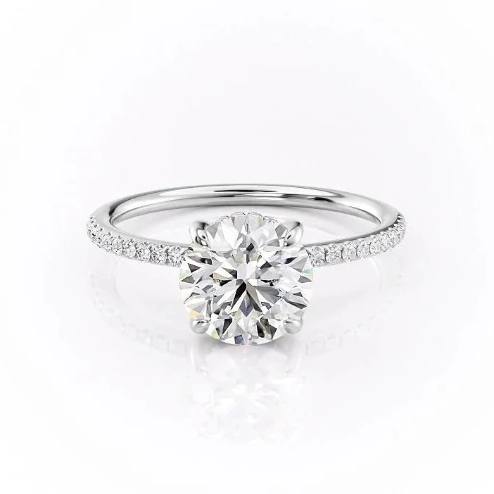 women's engagement rings with hidden halo -Round Cut Moissanite Engagement Ring, Hidden Halo