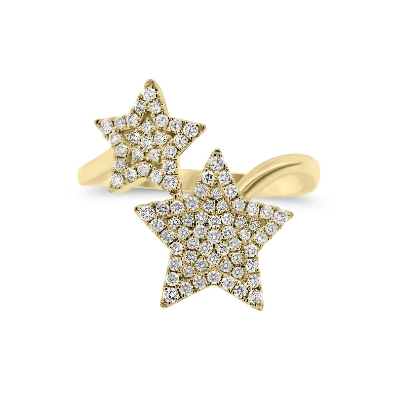 women's ring high-end luxury -Diamond Double Star Open Ring