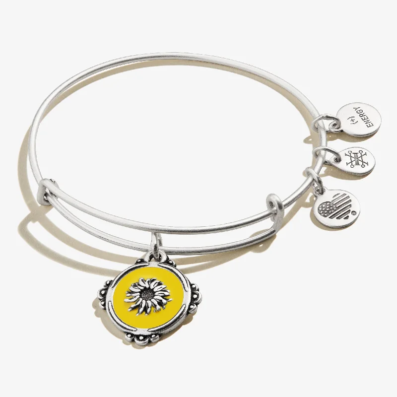 women's bracelets for casual wear -Token of Adoration Sunflower Charm Bangle