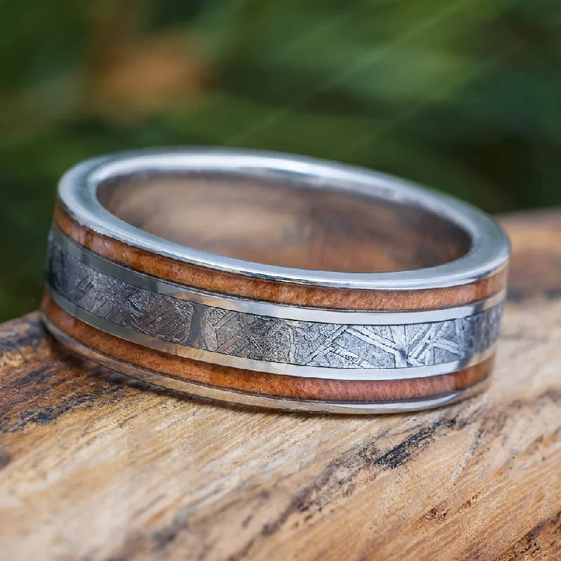 women's ring butterfly motif -Mahogany Wood & Meteorite Ring