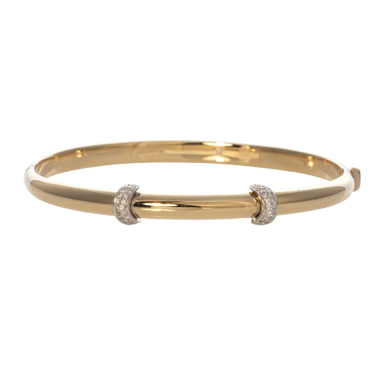 women's bracelets dainty look -Diamond Pavé Double Station 14K Yellow Gold Bangle