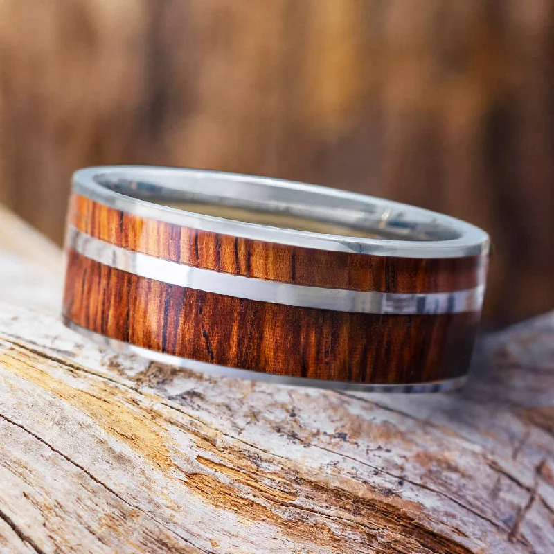 women's ring antique look -Wood Ring With Offset Pinstripe