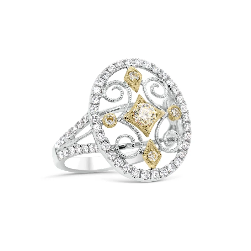 women's ring stacking set -Yellow Diamond Cutout Cocktail Ring