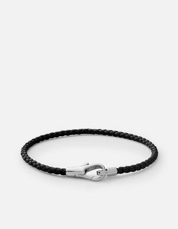 women's bracelets luxury collection -Knox Leather Bracelet, Sterling Silver/Black