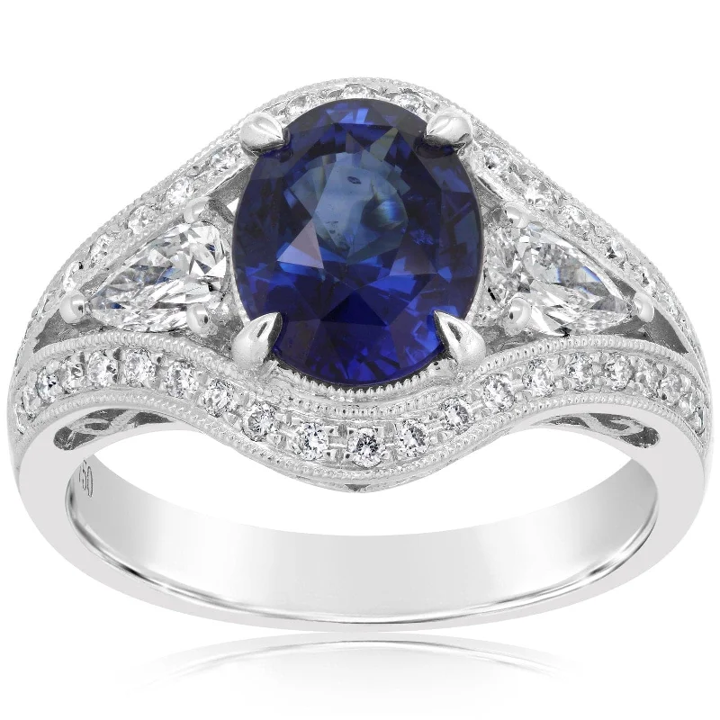 women's engagement rings bold statement -Ceylon Blue Sapphire & Diamond Ring