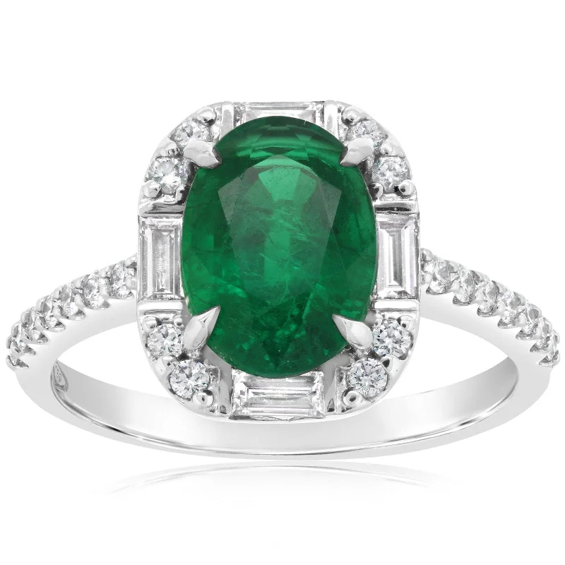 women's engagement rings pave setting -Emerald & Mixed Cut Diamond Ring