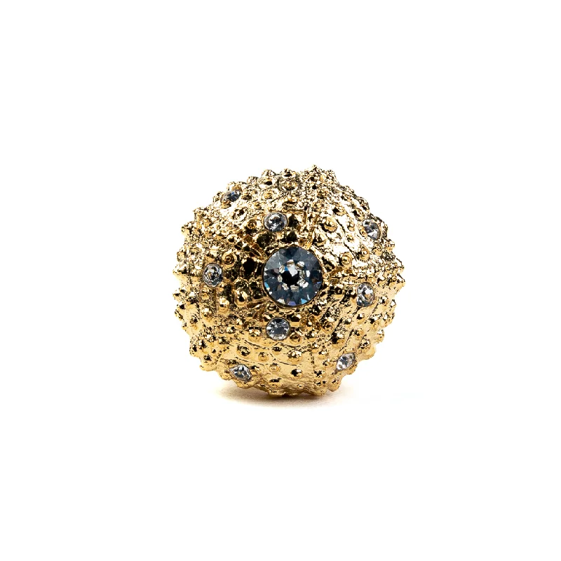 women's ring dainty silver -Gold and Crystal Adjustable Sea Urchin Ring