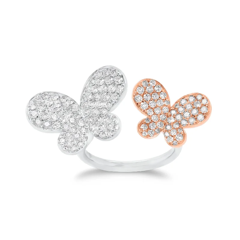 women's ring personalized initials -Diamond Two-Tone Butterflies Ring