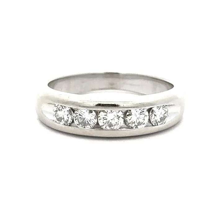 women's engagement rings with mixed metals -Estate Five Diamond Channel Set Wedding Band in 14K White Gold