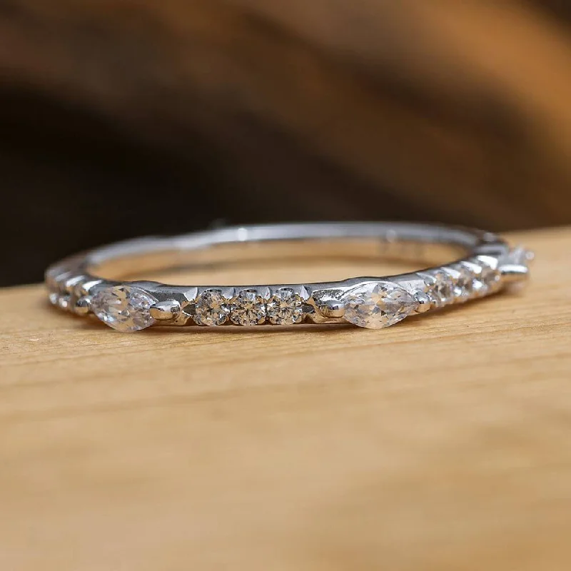 women's ring stackable bands -Marquise & Round Cut Diamond Half Eternity Anniversary Band