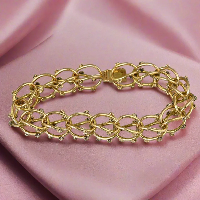 women's bracelets for daughter -18K Solid Gold Cannetille Flower Etruscan Bracelet, 39.5 gms