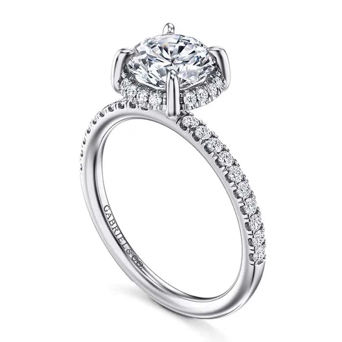 women's engagement rings vintage style -Gabriel & Co. "Suede" Hidden Halo Round Center Engagement Ring Semi-Mounting in 14K White Gold