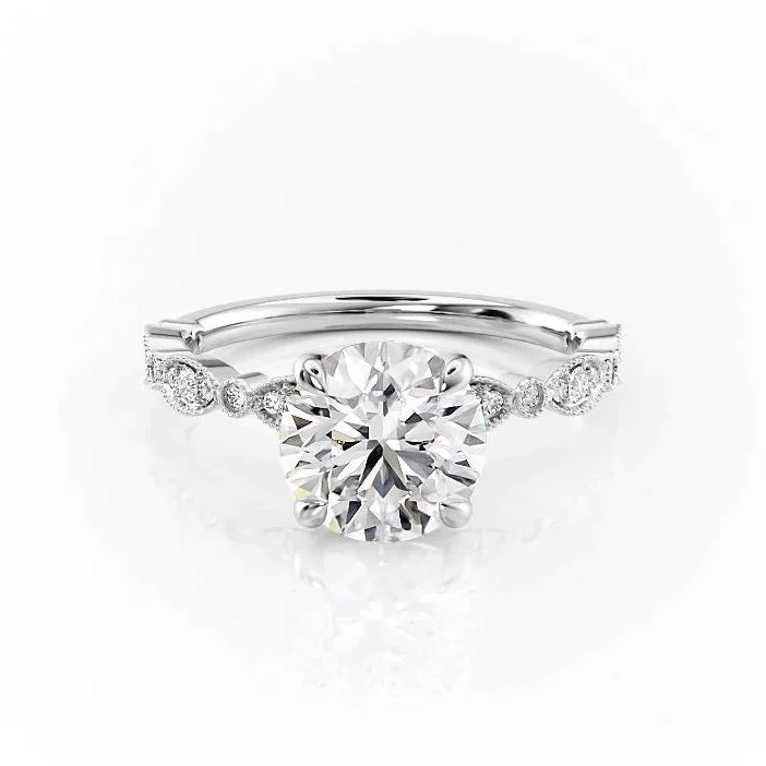 women's engagement rings celestial theme -Round Cut Moissanite Engagement Ring, Vintage Design