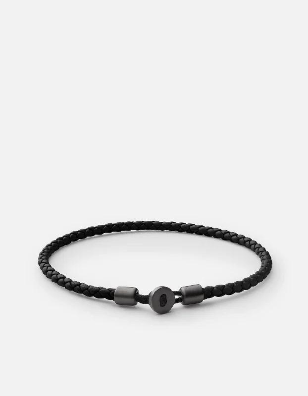 women's bracelets floral motif -Nexus Leather Bracelet, Matte Black Rhodium