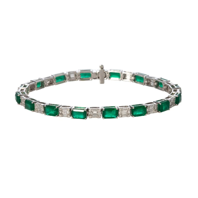 women's bracelets chain and bead mix -9.8ctw Emerald-Cut Emerald & 1.55ctw Illusion Diamond 18K Gold Bracelet