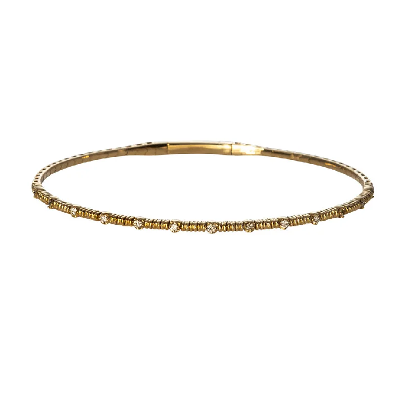 women's bracelets chain and bead mix -Diamond Station 14K Yellow Gold Ribbed Flexible Bangle