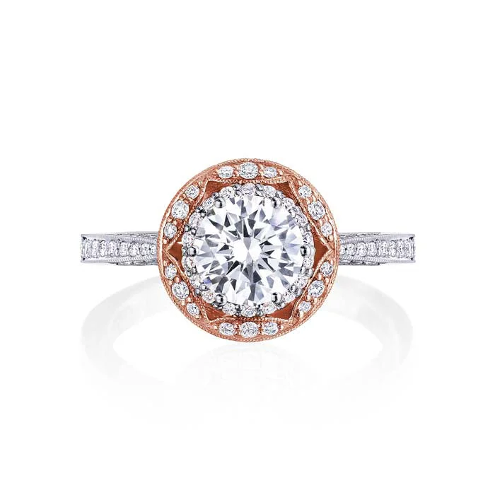 women's engagement rings butterfly motif -Tacori Round Bloom Diamond Engagement Ring Semi-Mounting in 18K White and Rose Gold